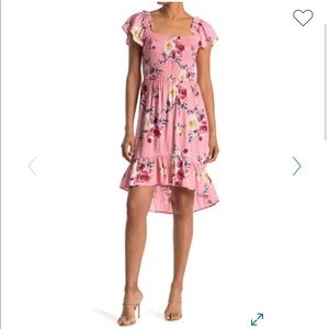 Kenedik Floral Smocked Flutter Sleeve Midi Dress